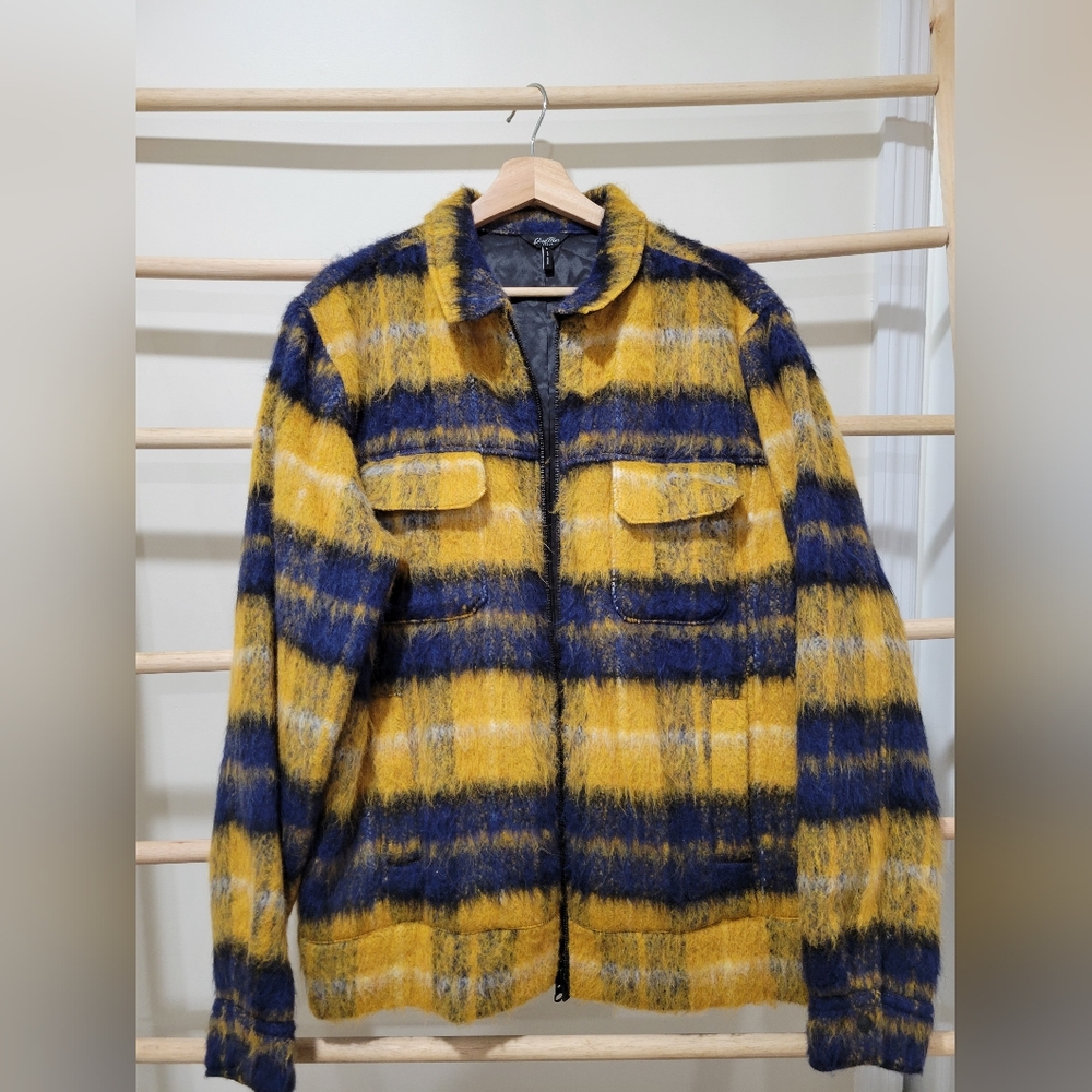 Good Man Brand Yellow/Blue Plaid Wool Blend Zip-Up Jacket Men's